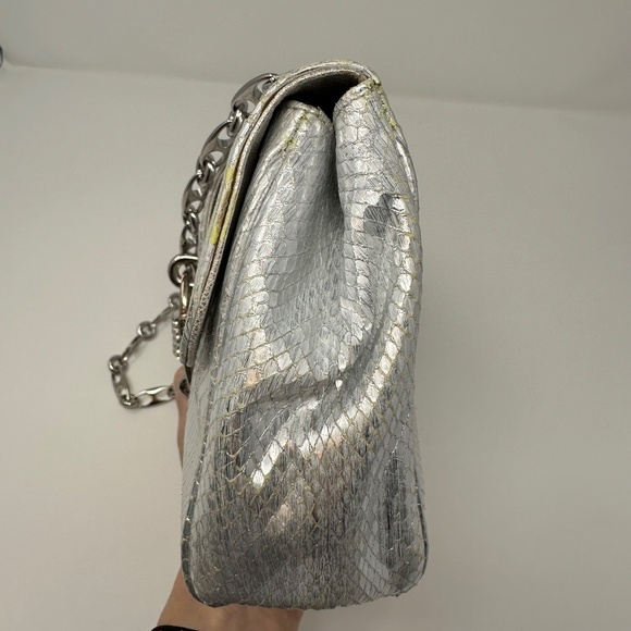 Ferragamo Snakeskin Metallic Silver Crystal Bag - Picture 9 of 12
